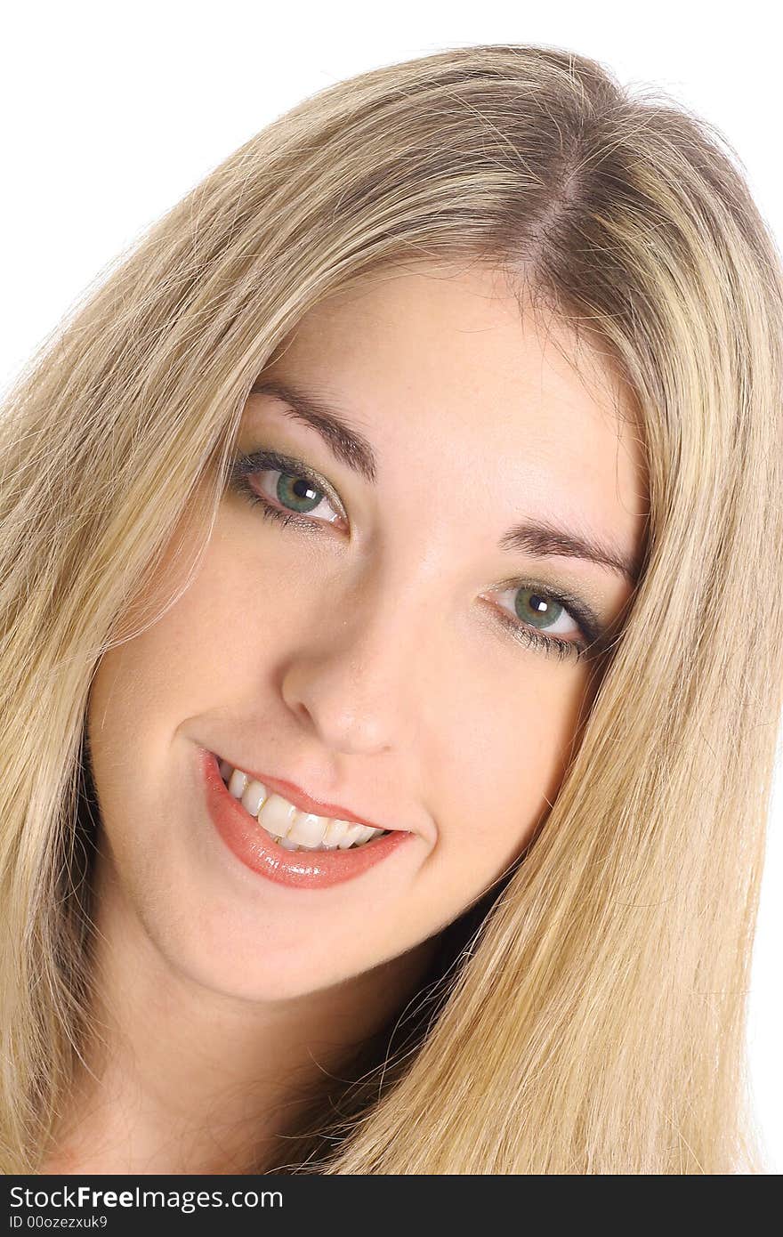 Shot of a gorgeous blonde headshot on white