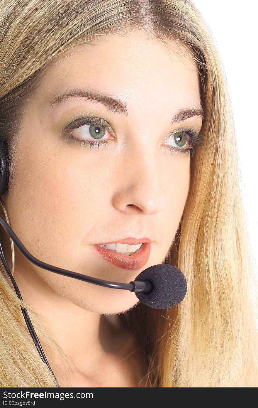 Blonde customer service woman