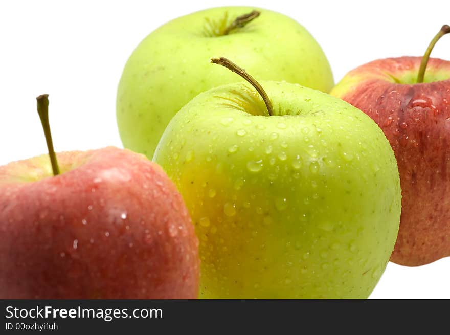 Close up on mixed apples on white background