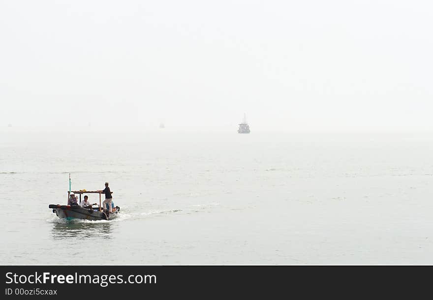 Some boats in the fog - vietnam