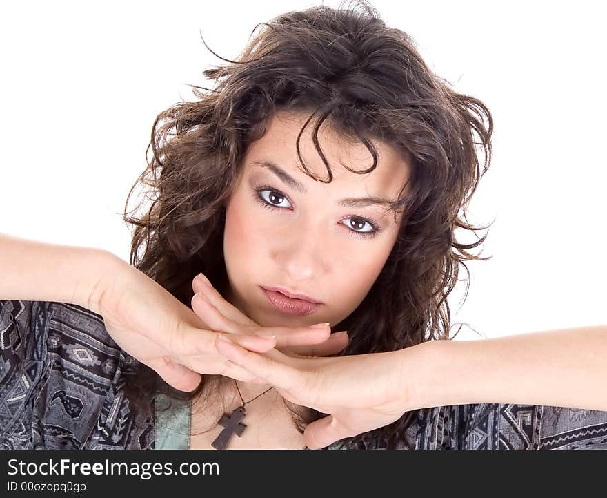 Beautiful woman with hands naer a face