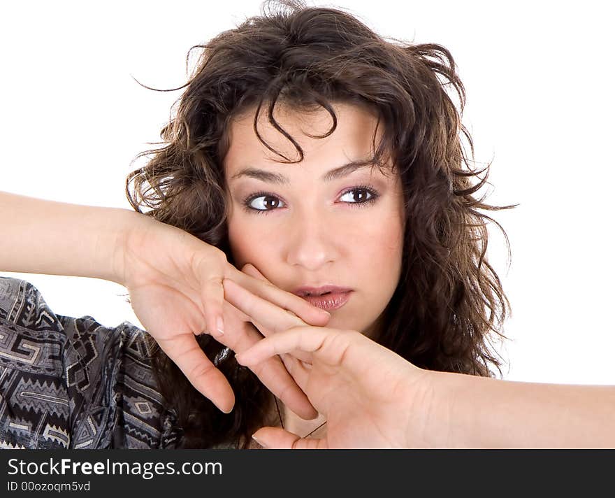 Beautiful woman with hands naer a face