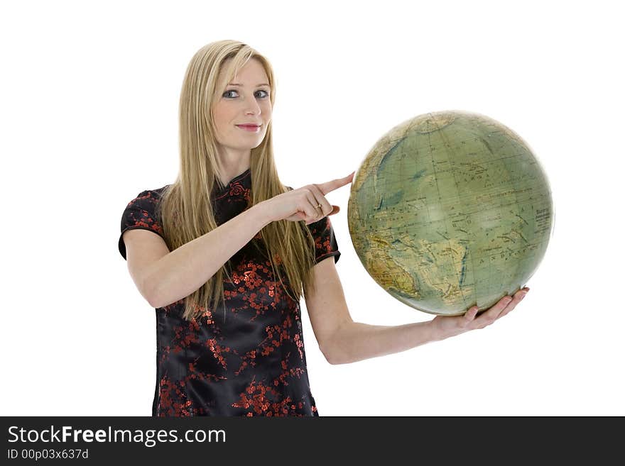 Young Woman With  Globe