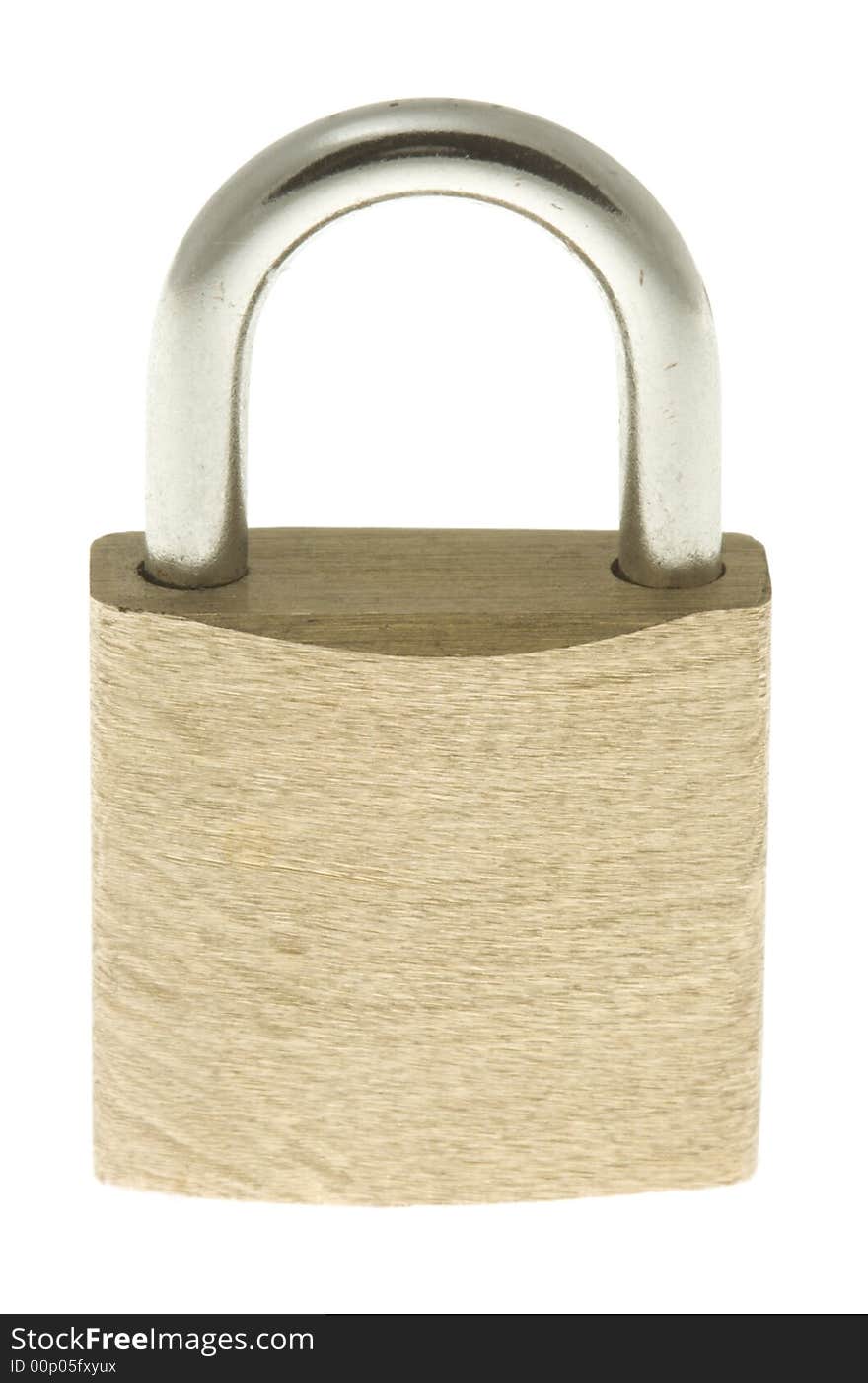 Isolated brass padlock. Locked. Simply padlock. Isolated brass padlock. Locked. Simply padlock.