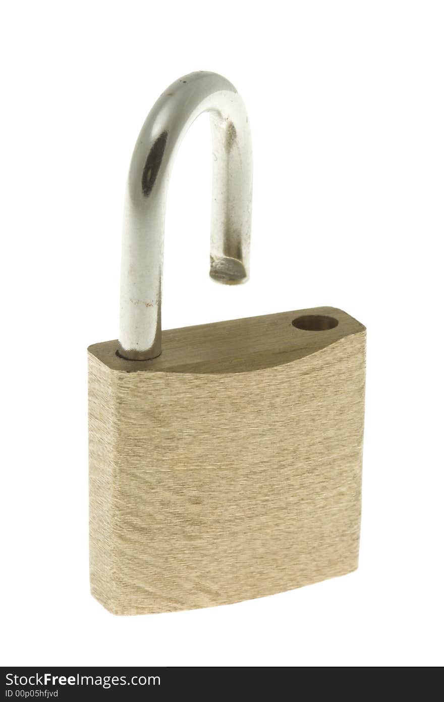 Isolated opened brass padlock