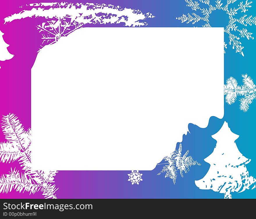 Abstract colored winter frame with snowflakes, christmas tree and fir branches