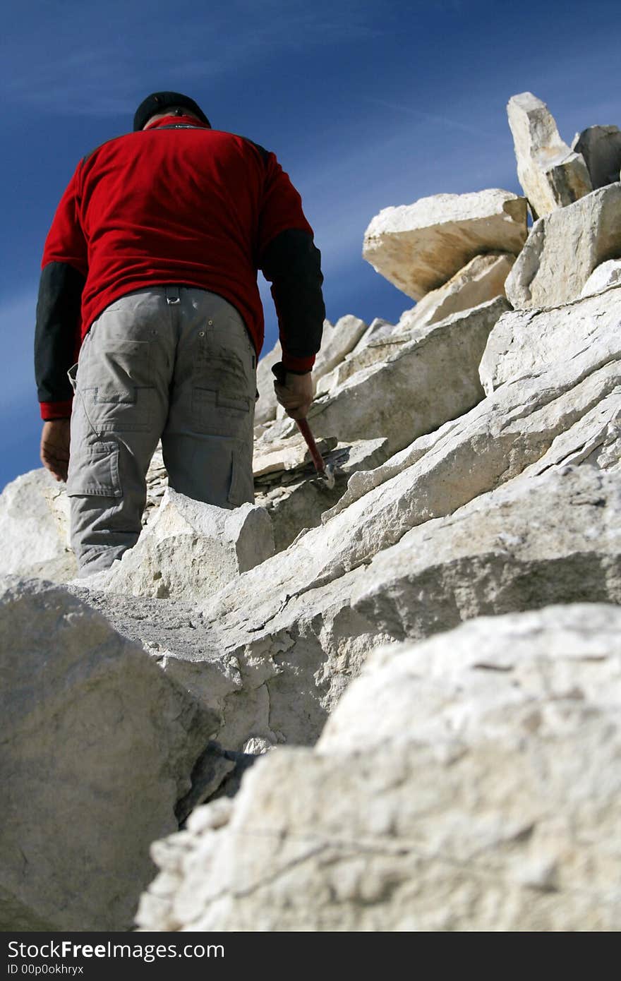 The ammonite searcher in a limestone quarry