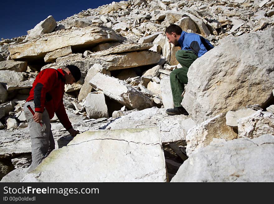 The ammonite searchers in a limestone quarry