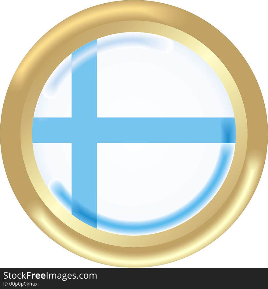 Art illustration: round gold medal with the flag of finland