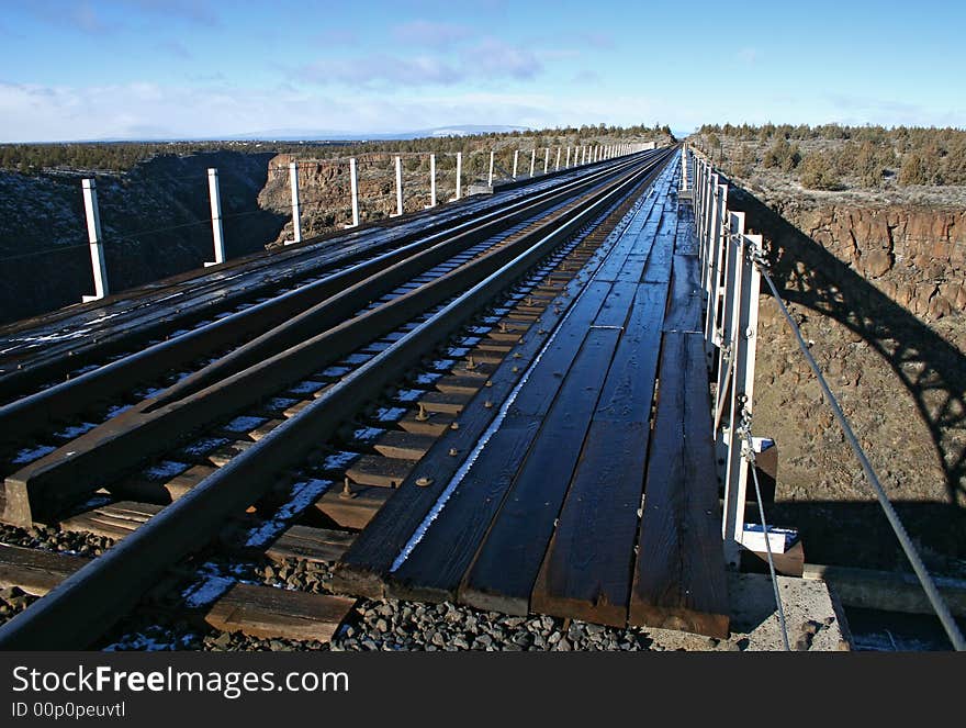 Railroad bridge across a canyon