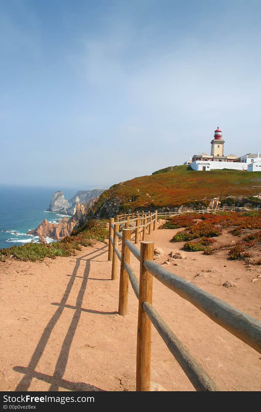 Lighthouse overlooking a cliff and ocean