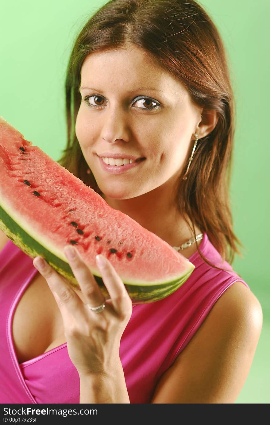 Woman with a watermelon