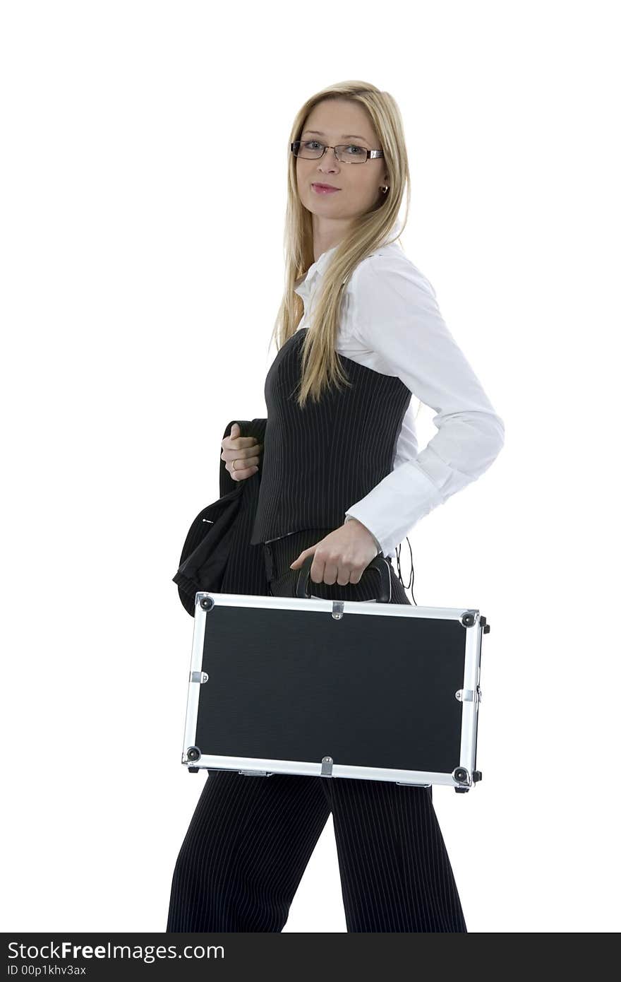 Beauty blonde with valise