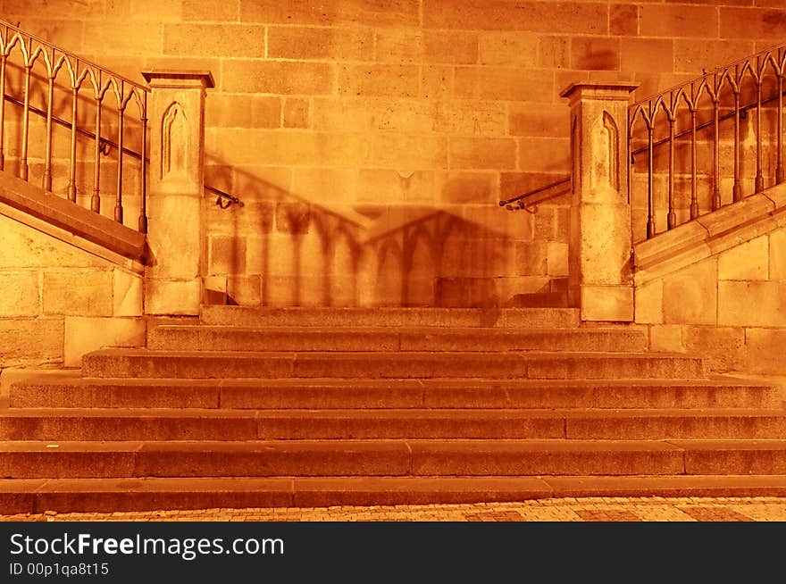 A stairway near the Charles Bridge in Prague, Czech Republic. A stairway near the Charles Bridge in Prague, Czech Republic