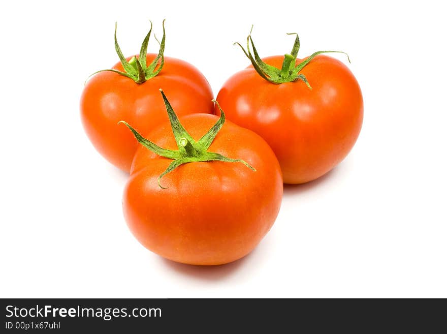 Three full tomatoes isolated