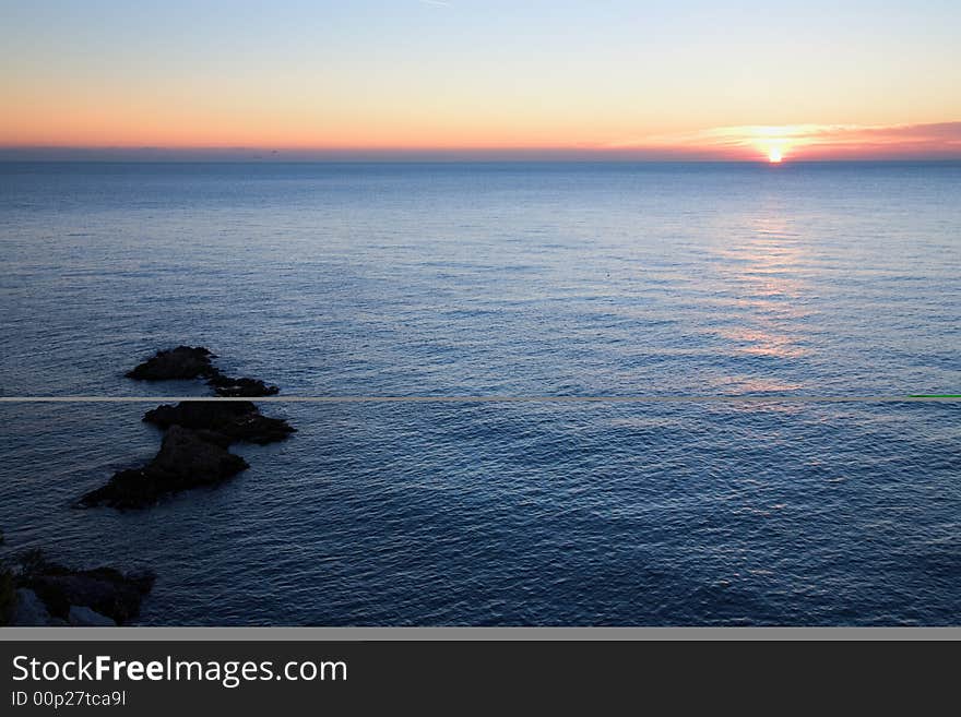 Colorful sunset over mediterranean sea, Italy. Colorful sunset over mediterranean sea, Italy.