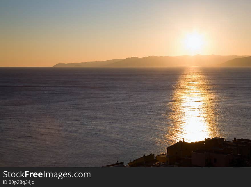 Colorful sunset over mediterranean sea, Italy. Colorful sunset over mediterranean sea, Italy.