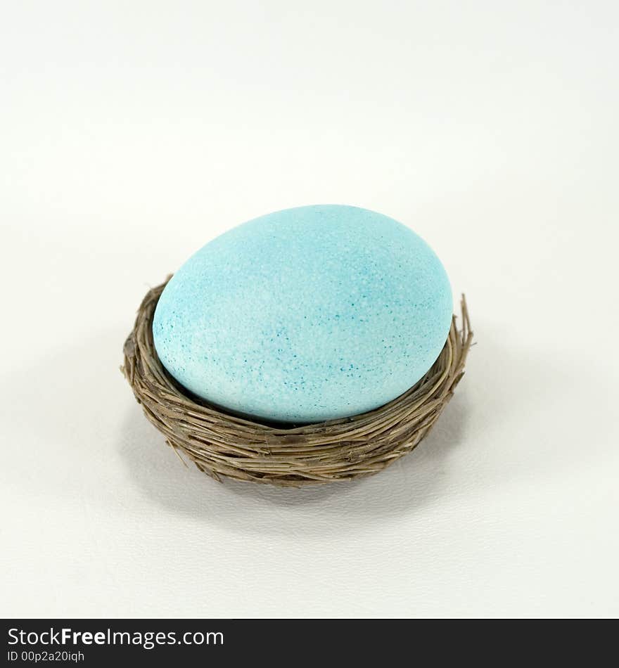 Light pastel blue egg in a nest.