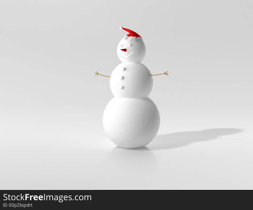 3d scene of the snowman in red hat