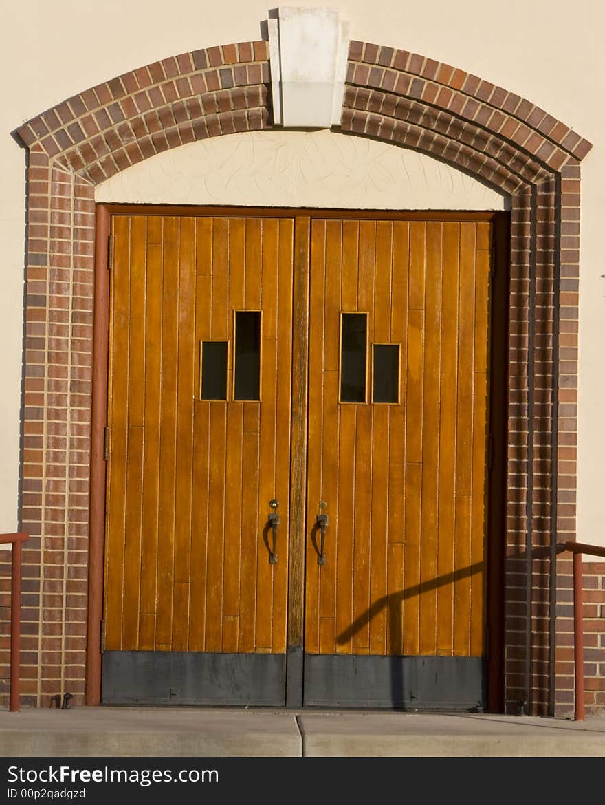 Doorway of a traditional Protestant church in a city. Doorway of a traditional Protestant church in a city