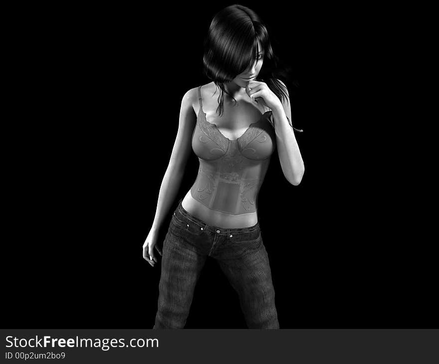 Illustration. Sensual woman in jeans and corset