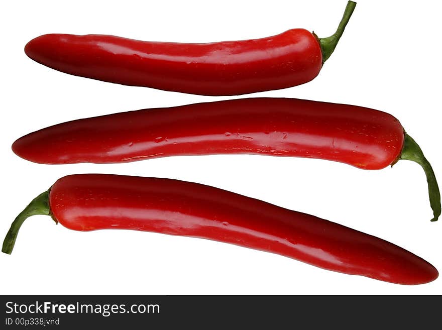 Three hot pepper on white background. Three hot pepper on white background.