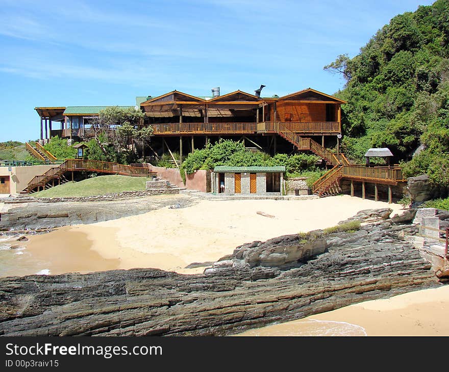 Main building at Storms River South Africa, taken from the beach. Main building at Storms River South Africa, taken from the beach