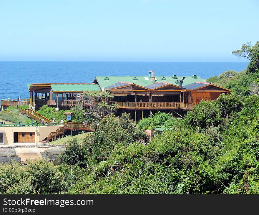 Main building at Storms River South Africa, taken from the beach. Main building at Storms River South Africa, taken from the beach