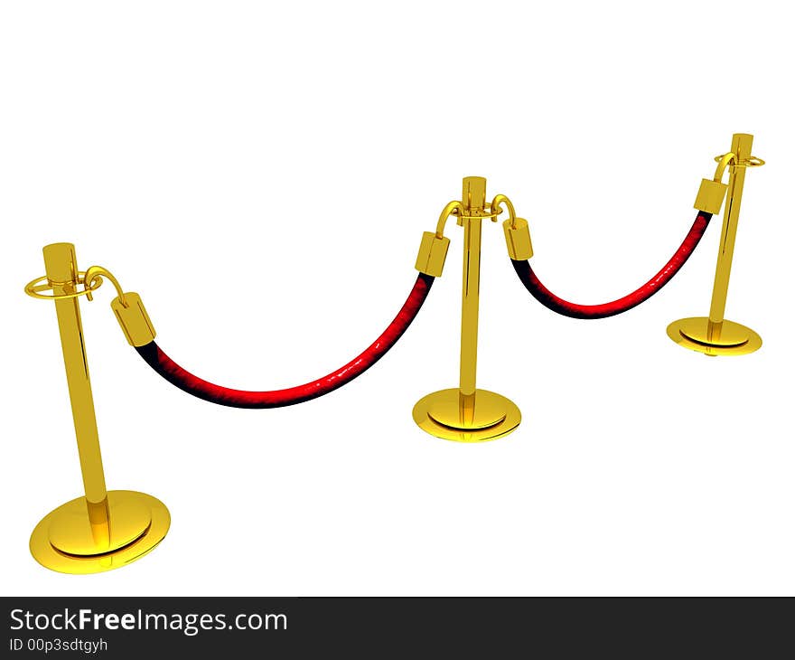 A 3D illustration of a waiting line composed of stanchion barriers.