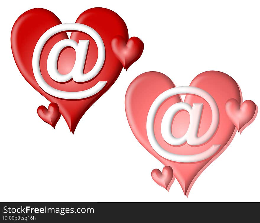 A clip art illustration featuring a pair of AT symbols or signs positioned on 2 hearts - choose from red or pink. A clip art illustration featuring a pair of AT symbols or signs positioned on 2 hearts - choose from red or pink