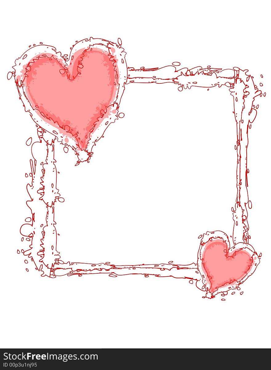 A background border featuring a scribble or doodle line effect with pink hearts in a square shaped frame. A background border featuring a scribble or doodle line effect with pink hearts in a square shaped frame