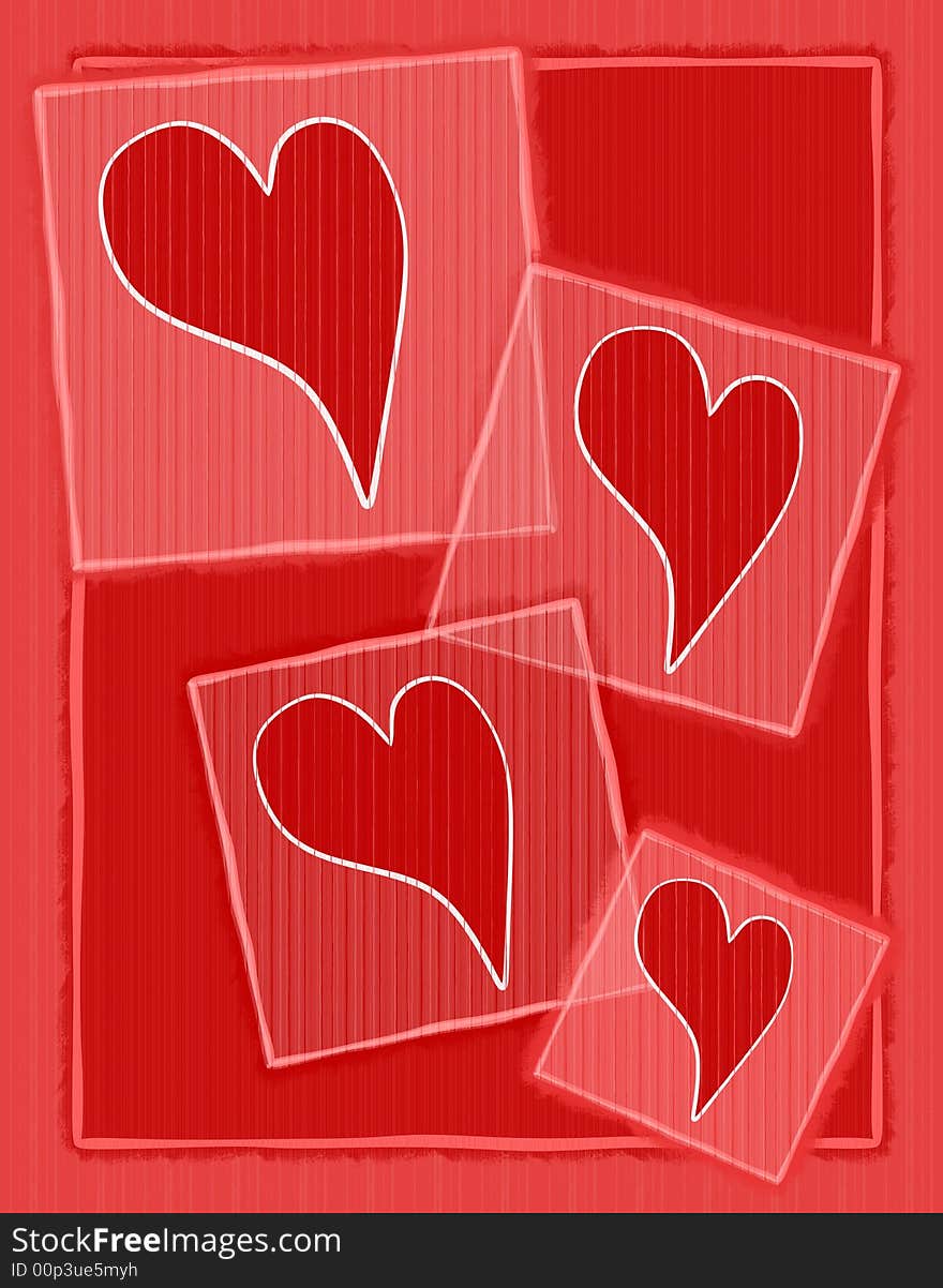 A clip art illustration featuring a variety of hearts on striped paper textured squares casually arranged. A clip art illustration featuring a variety of hearts on striped paper textured squares casually arranged