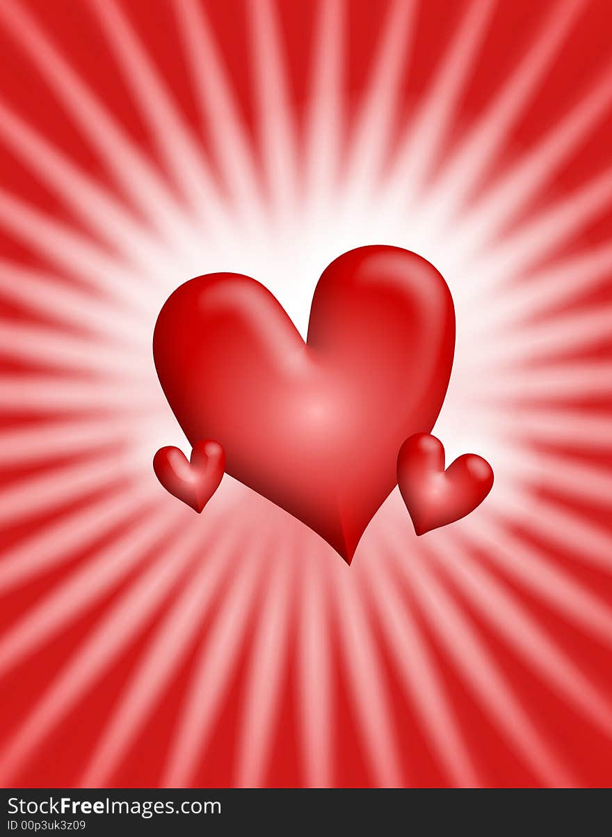 Red Glowing Light Rays Hearts Background 2