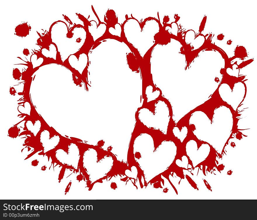 A background illustration featuring heart stencils with a bloody splatter effect in red. A background illustration featuring heart stencils with a bloody splatter effect in red