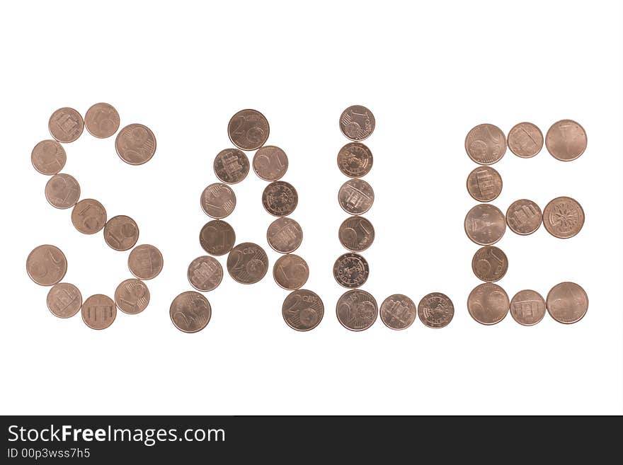 Sale word made of european coins cents. Sale word made of european coins cents