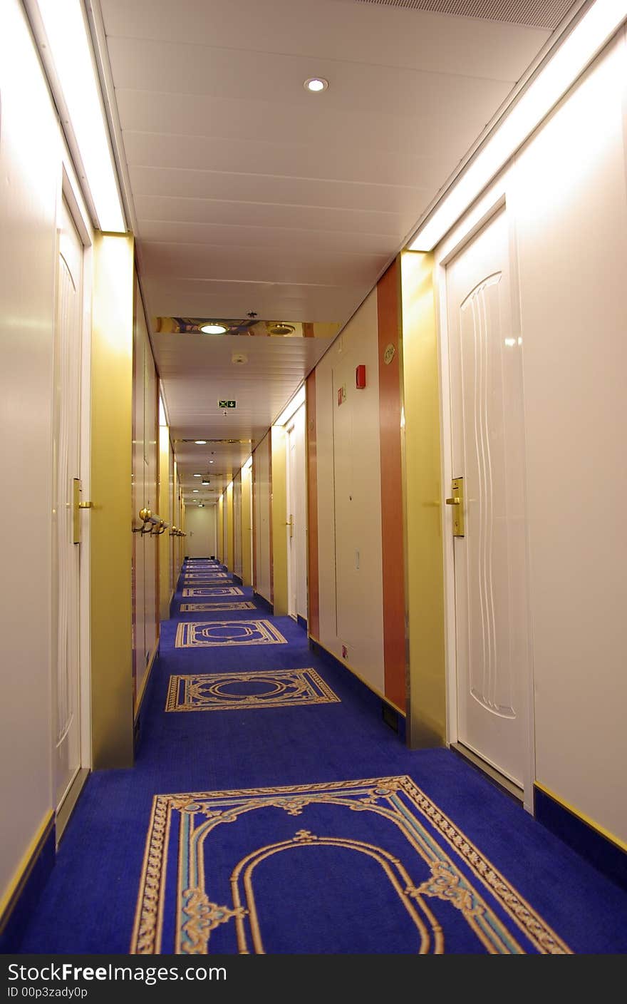 Onboard the cruise ship hallway. Onboard the cruise ship hallway