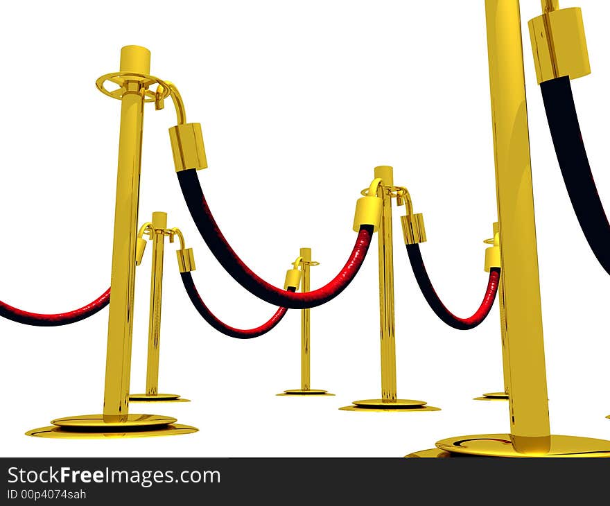 A 3D illustration of a waiting line composed of stanchion barriers.