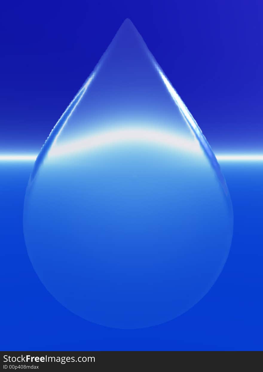 An illustration of a liquid drop distorting a blue background