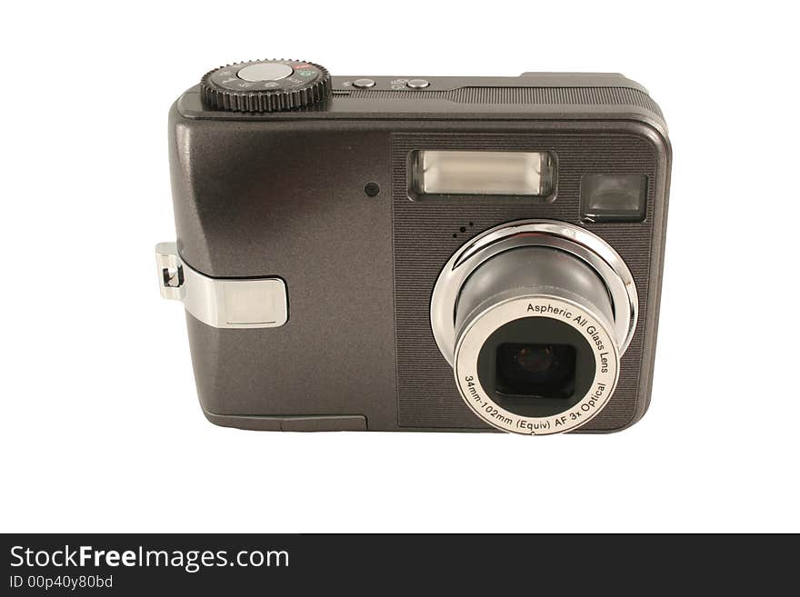 Isolated digital camera front on white