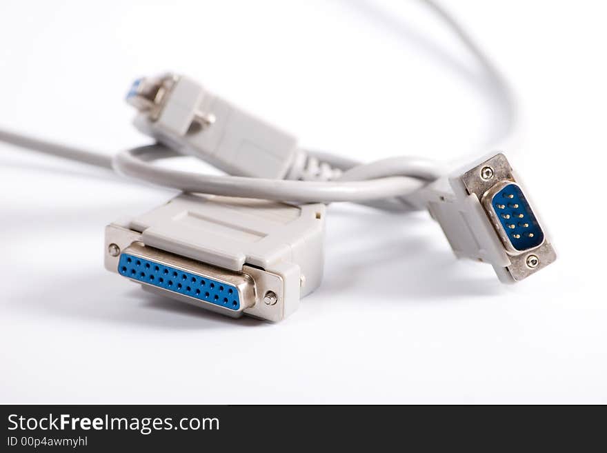 3 connectors with cable on white. 3 connectors with cable on white