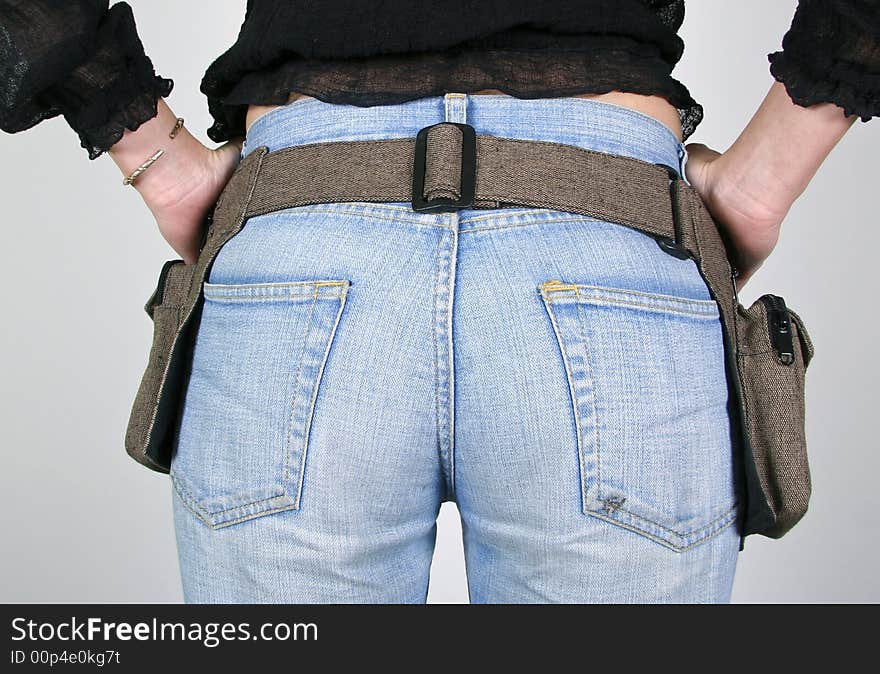 Series: woman posing with money belt bag. Series: woman posing with money belt bag