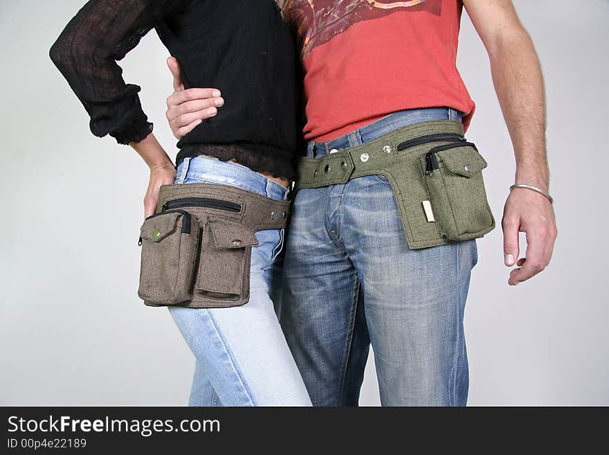 Couple with belt bag pouches