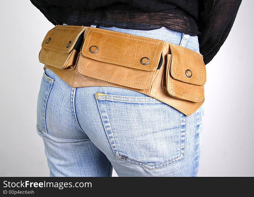 Series: woman posing with money belt bag. Series: woman posing with money belt bag