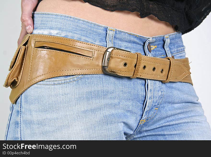 Series: woman posing with money belt bag. Series: woman posing with money belt bag