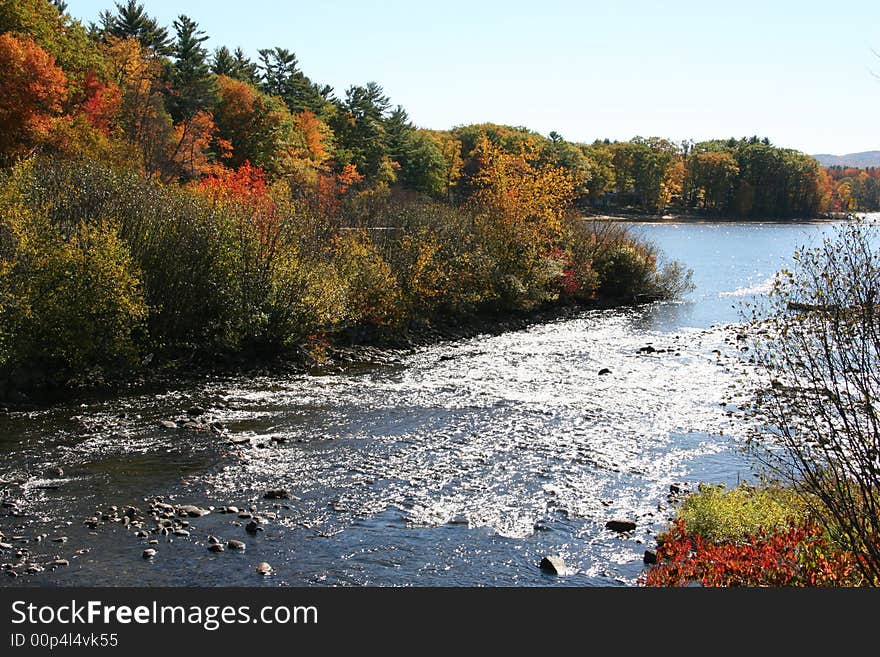 Fall foliage colors over a stream