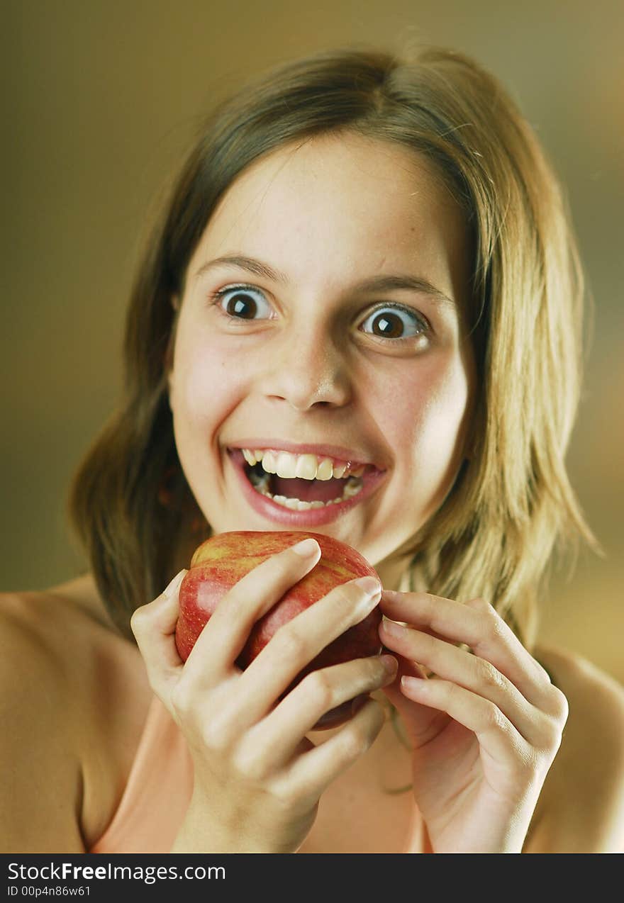 A girl with an apple