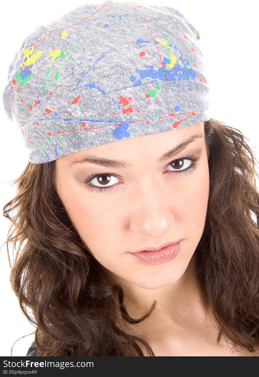 Atractive girl with multi colours kerchief on head