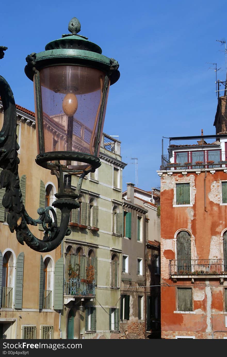 Venetian architecture showing street lamp and building craftsmanship