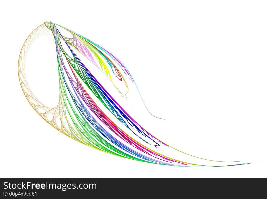 Strings of color in a teardrop shape against a white background. Computer generated fractal. Strings of color in a teardrop shape against a white background. Computer generated fractal.