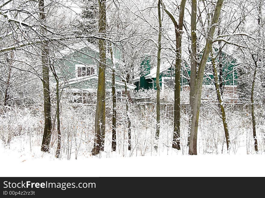 Winter scenery in a suburban area.